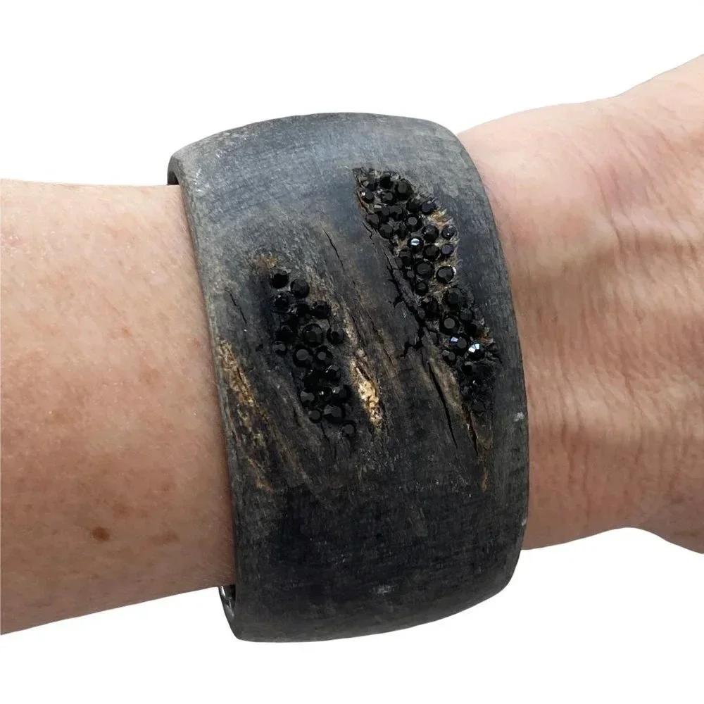Zeffira Matte Horn Cuff Swarovski Crystal Detail